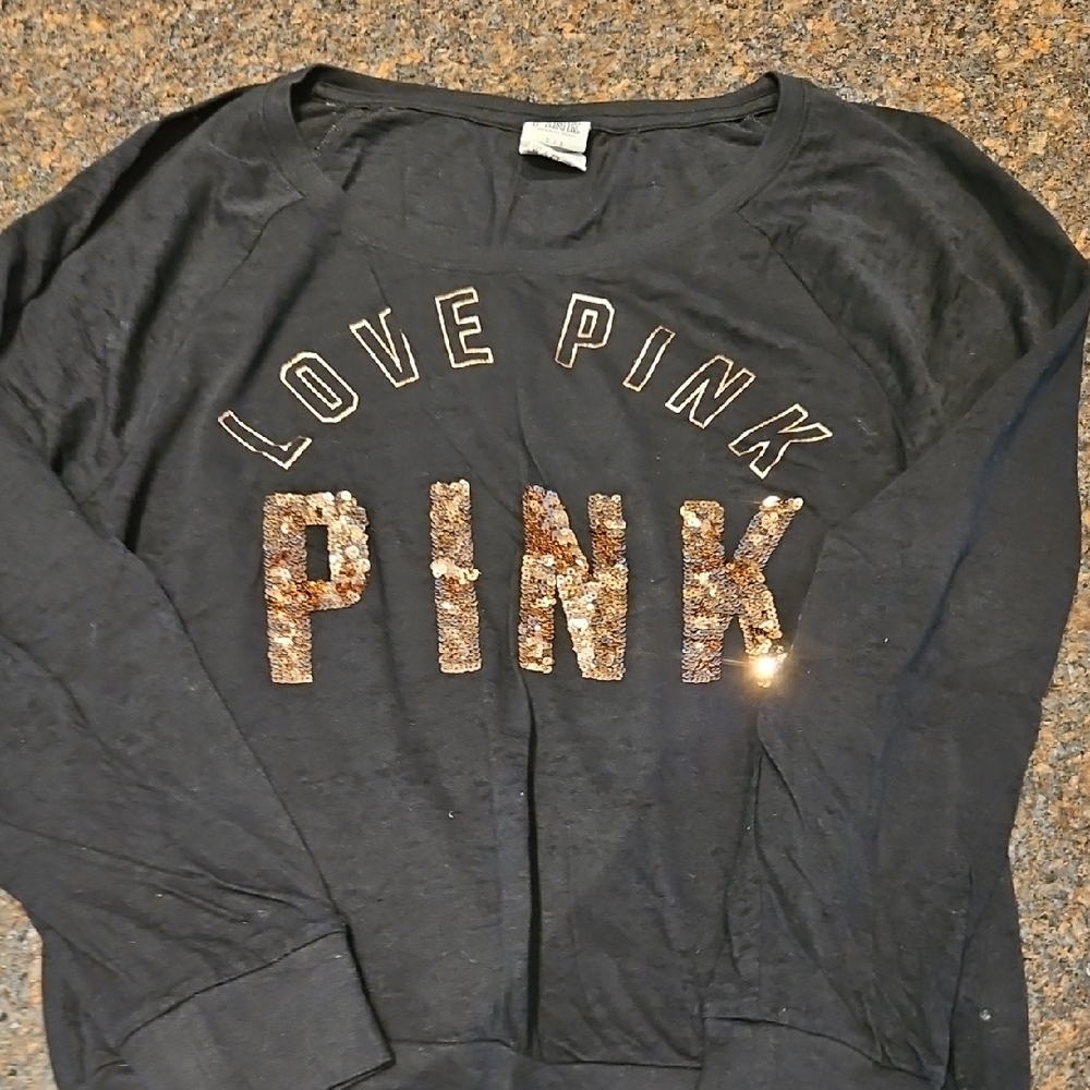 Victoria's Secret Black Long Sleeve Tee with Gold Sequins